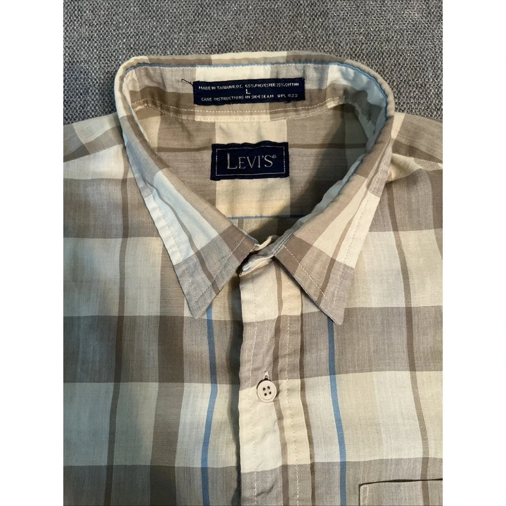 Vintage Levi's Button Up Shirt Men's L Short Sleeve Plaid Single Stitch 80's - Picture 2 of 7